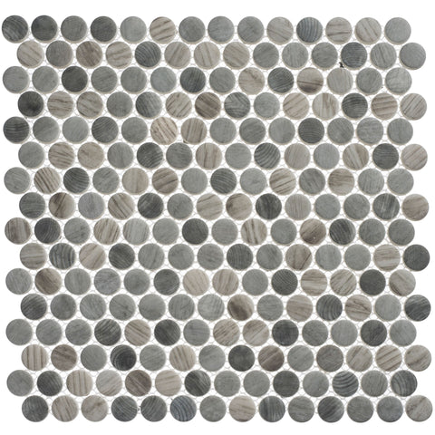 Polka Dots Umbel Grey Penny Round Glass Mosaic