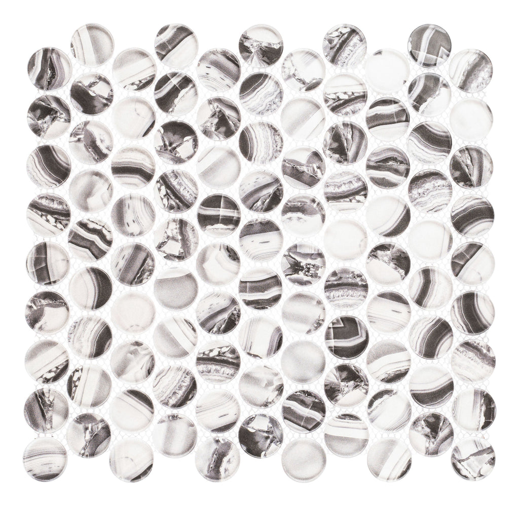 Spheres Artik Blend 12x12 Penny Round Mosaic Glazzio Surfaces